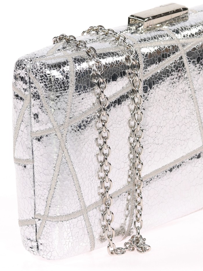 Bolso clutch de fiesta bordado polipiel plata