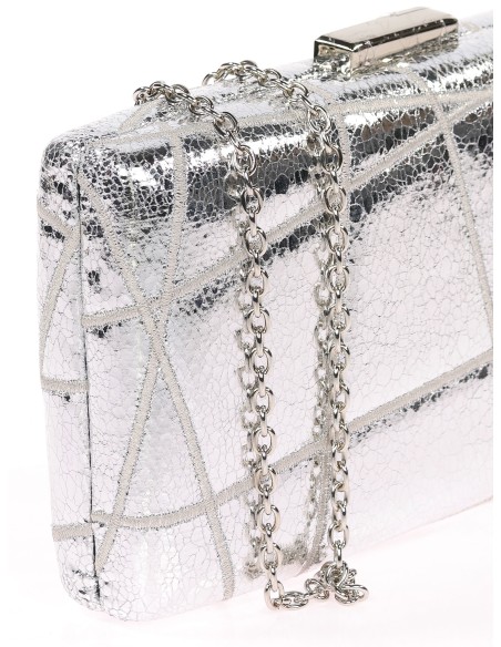 Bolso clutch de fiesta bordado polipiel plata