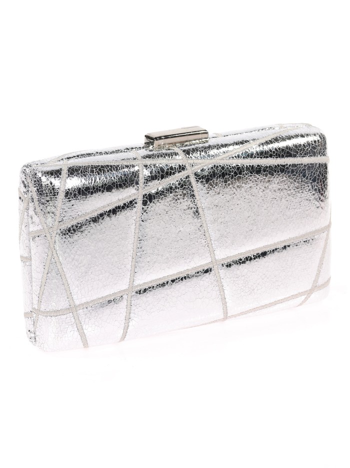 Bolso clutch de fiesta bordado polipiel plata