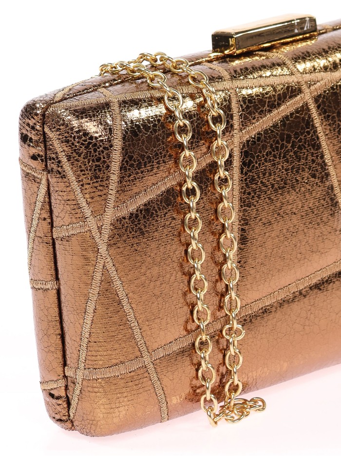 Bolso clutch de fiesta bordado polipiel bronce