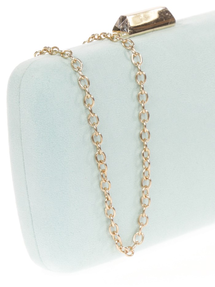 Bolso clutch de fiesta antelina verde-agua-clara