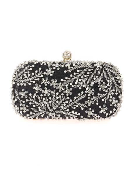 Bolso clutch de fiesta pedrería negro
