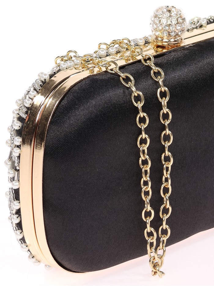 Bolso clutch de fiesta pedrería negro