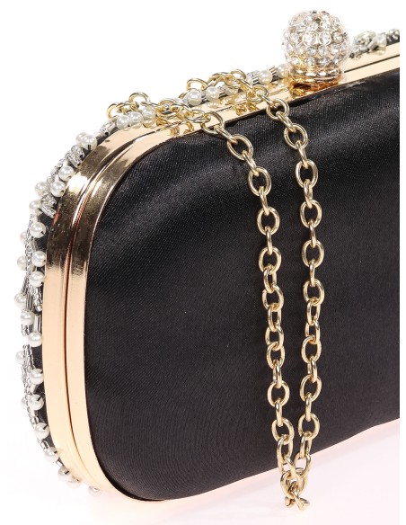 Bolso clutch de fiesta pedrería negro