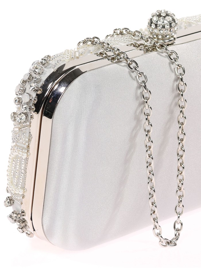 Bolso clutch de fiesta pedrería plata