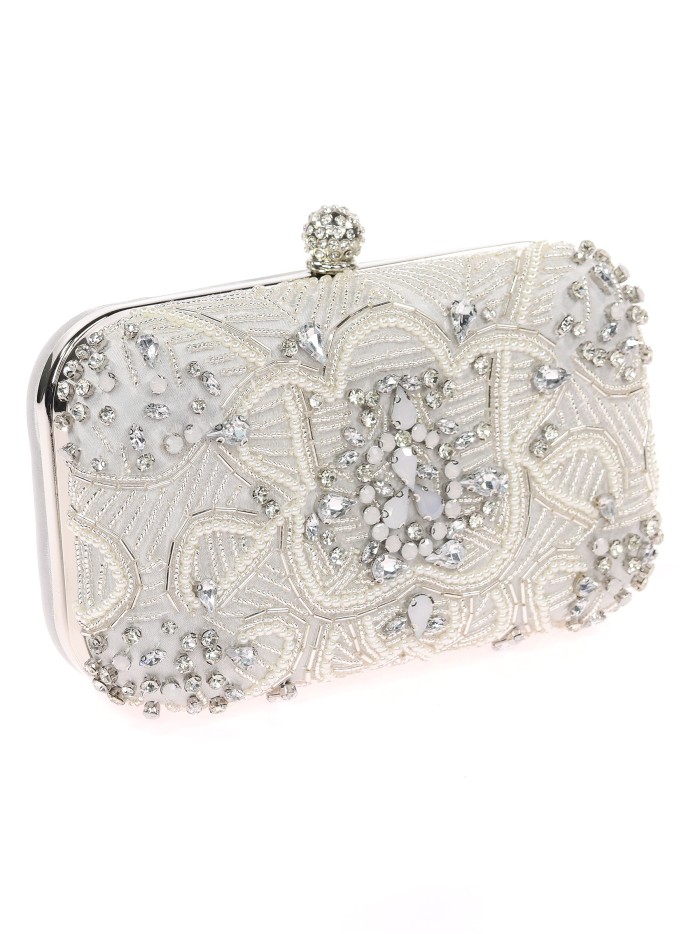 Bolso clutch de fiesta pedrería plata