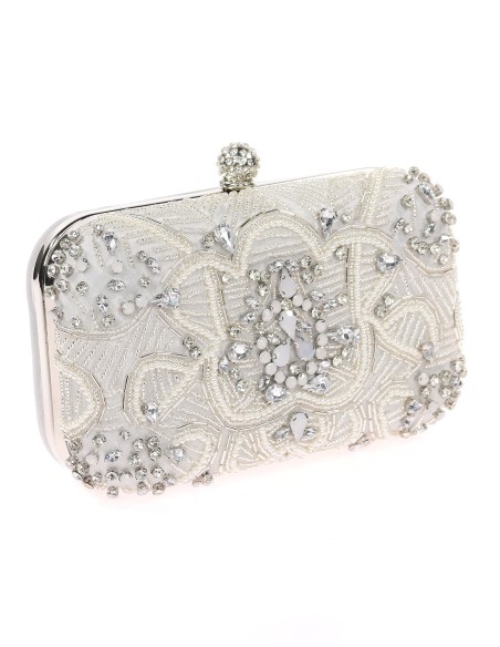 Bolso clutch de fiesta pedrería plata