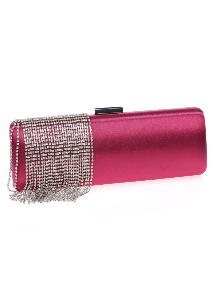 Bolso clutch de fiesta flecos pedrería granate