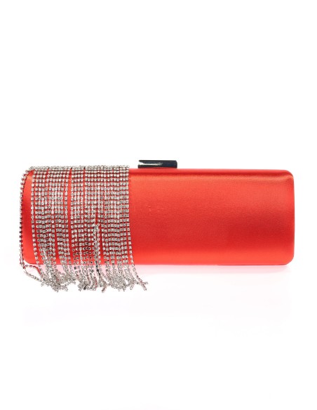Bolso clutch de fiesta flecos pedrería rojo