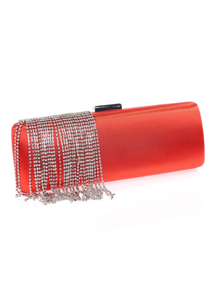 Bolso clutch de fiesta flecos pedrería rojo