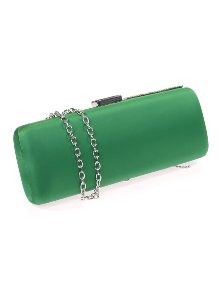 Bolso clutch de fiesta flecos pedrería verde-botella