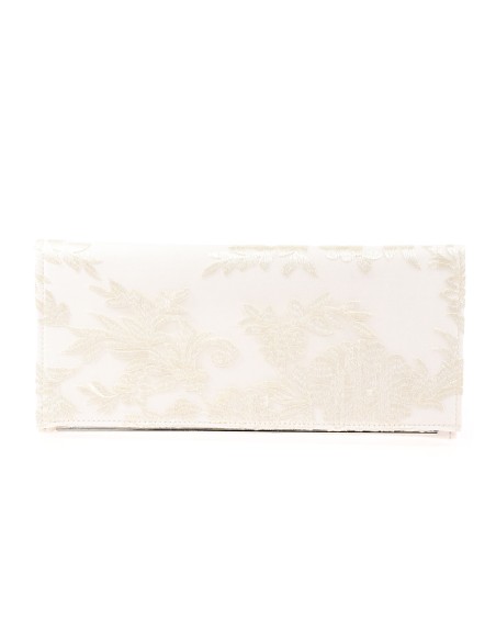 Cartera de fiesta tul bordada floral beige