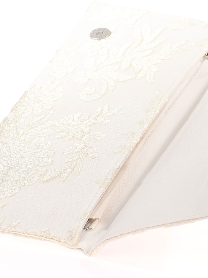 Cartera de fiesta tul bordada floral beige