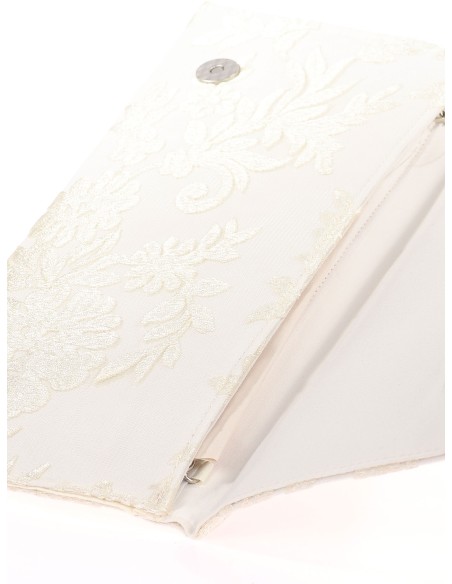 Cartera de fiesta tul bordada floral beige