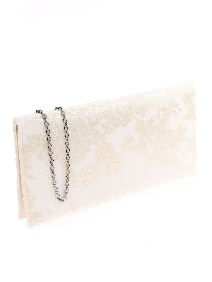 Cartera de fiesta tul bordada floral beige