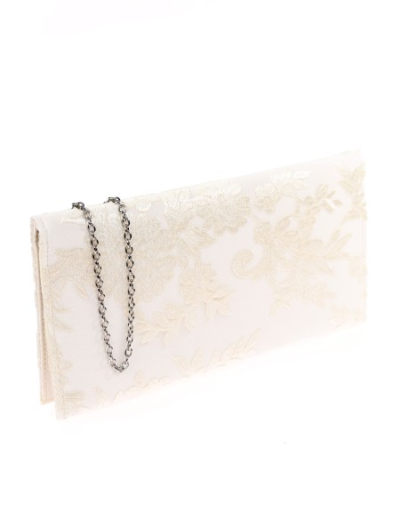 Cartera de fiesta tul bordada floral beige