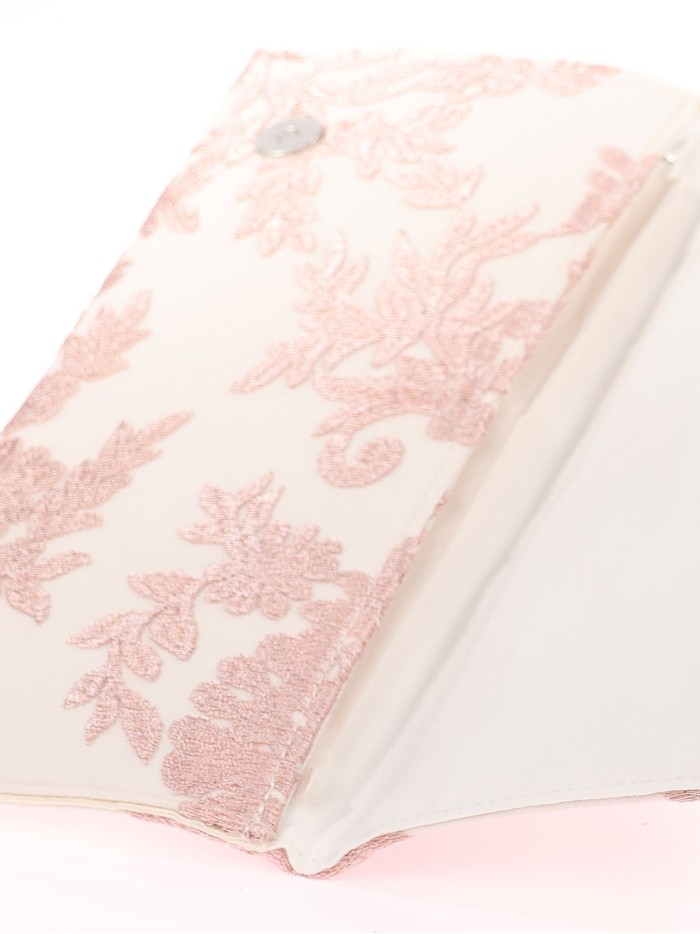 Cartera de fiesta tul bordada floral rosa