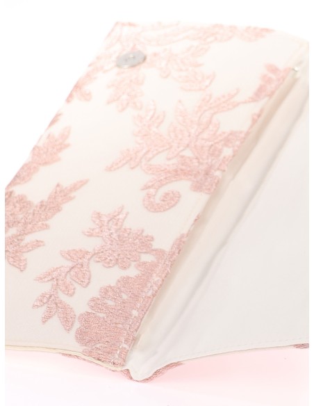 Cartera de fiesta tul bordada floral rosa