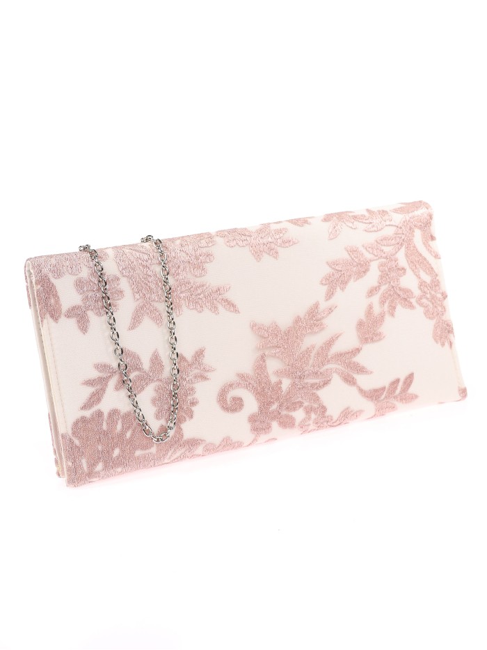 Cartera de fiesta tul bordada floral rosa