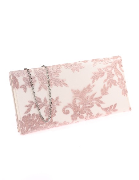 Cartera de fiesta tul bordada floral rosa