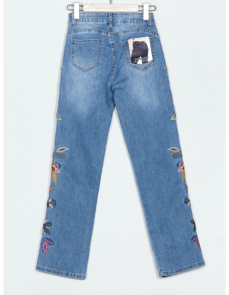 Jeans bordado flores azul (S-XXL)