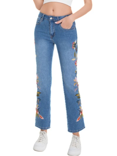Jeans bordado flores azul (S-XXL)