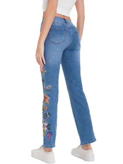 Jeans bordado flores azul (S-XXL) 2