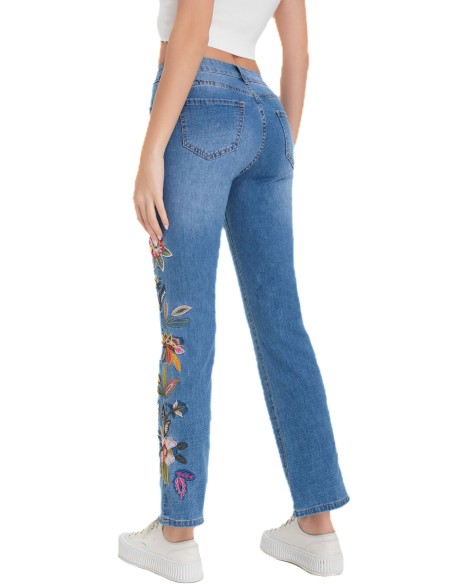 Jeans bordado flores azul (S-XXL)