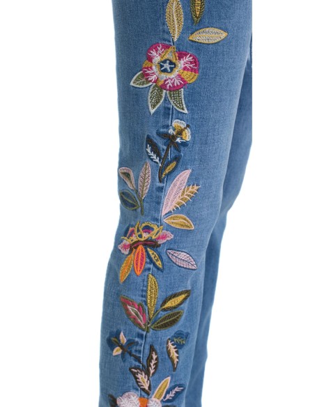 Jeans bordado flores azul (S-XXL)
