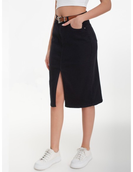 Falda denim midi cinturón negro (36-46)