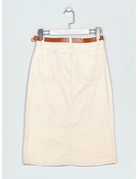 Falda denim midi cinturón beis (36-46)
