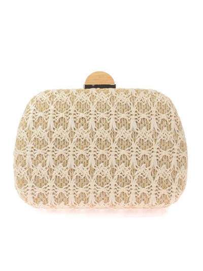 Bolso clutch de fiesta rafia contraste beige