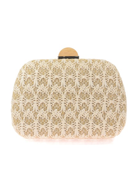 Bolso clutch de fiesta rafia contraste beige