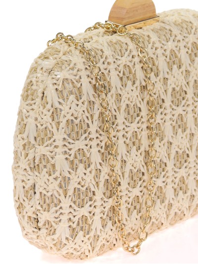 Bolso clutch de fiesta rafia contraste beige 2