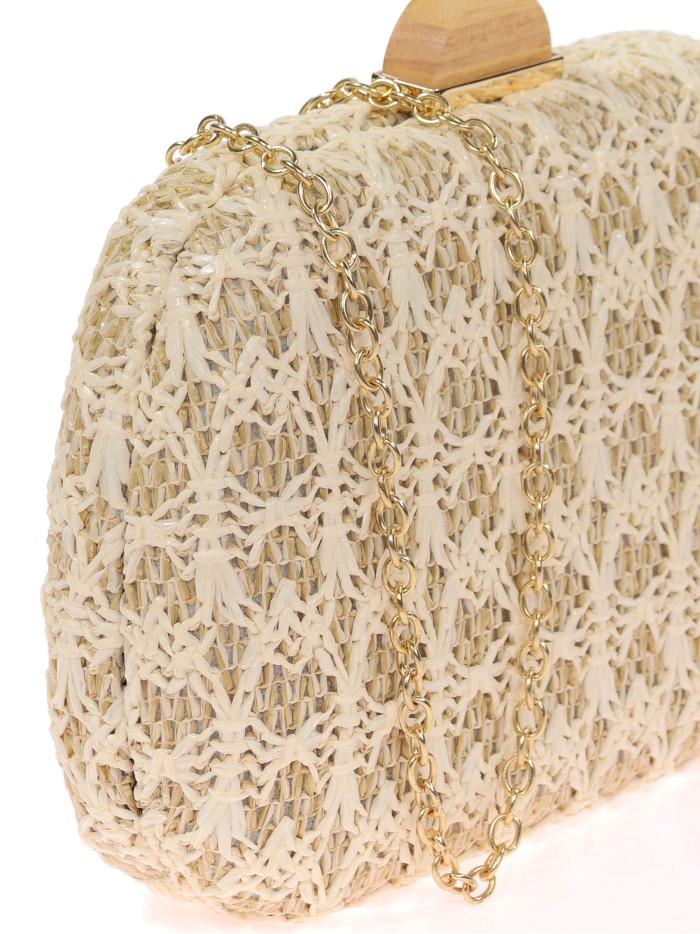 Bolso clutch de fiesta rafia contraste beige