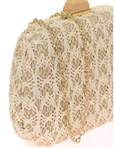Bolso clutch de fiesta rafia contraste beige