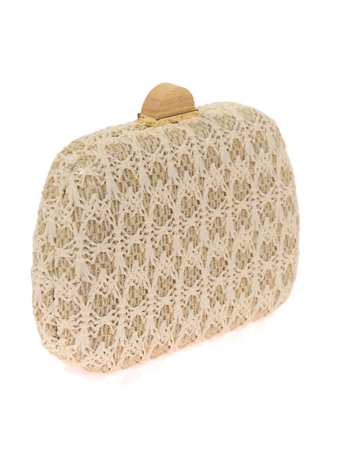 Bolso clutch de fiesta rafia contraste beige