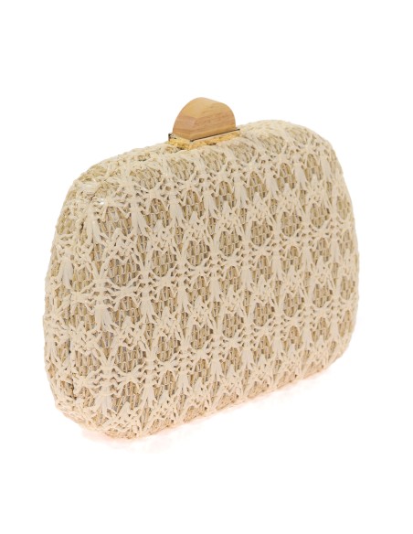 Bolso clutch de fiesta rafia contraste beige