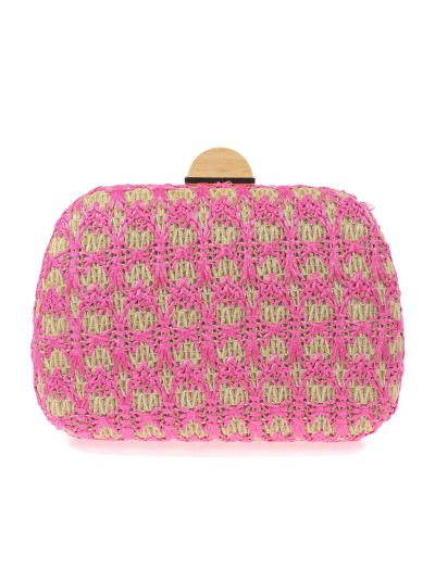 Bolso clutch de fiesta rafia contraste fucsia