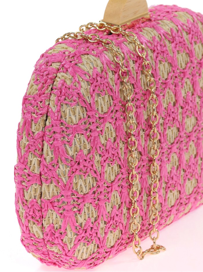 Bolso clutch de fiesta rafia contraste fucsia