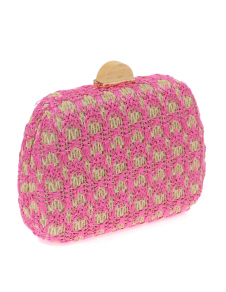 Bolso clutch de fiesta rafia contraste fucsia