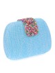 Bolso clutch de fiesta efecto rafia abalorio celeste