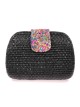 Bolso clutch de fiesta efecto rafia abalorio negro