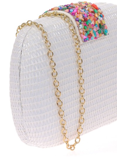 Bolso clutch de fiesta efecto rafia abalorio blanco 2