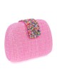Bolso clutch de fiesta efecto rafia abalorio fucsia