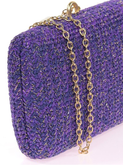 Bolso clutch de fiesta efecto rafia conchas azul-morado 2