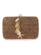 Bolso clutch de fiesta efecto rafia conchas cafe