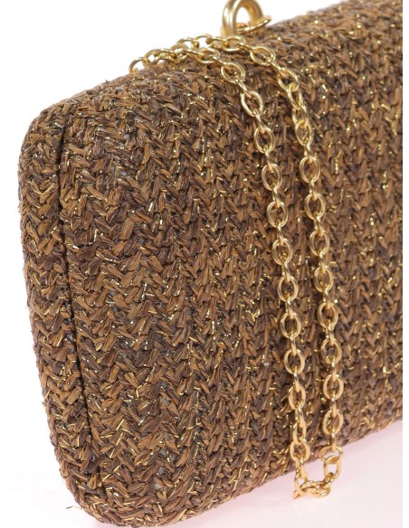 Bolso clutch de fiesta efecto rafia conchas cafe