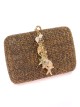 Bolso clutch de fiesta efecto rafia conchas cafe