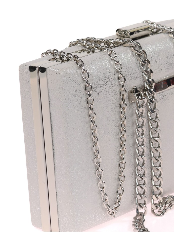 Bolso clutch de fiesta polipiel detalle cadenas plata
